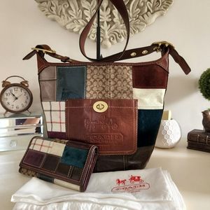 COACH PatchWork Vintage Bleeker Hobo Multicolored Bag 11356 and wallet.